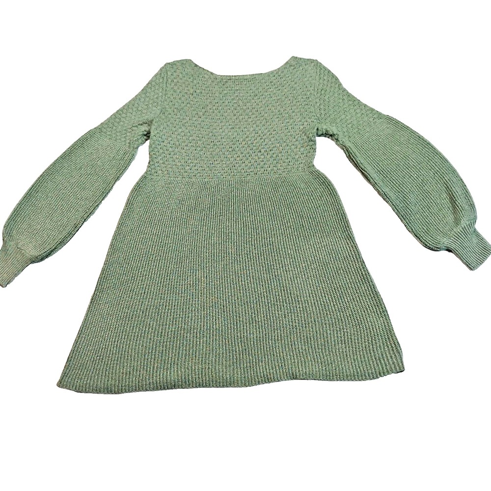 SHEIN Womens Green Textured Knit Sweater Dress Scoop Neck Balloon Sleeve Size S